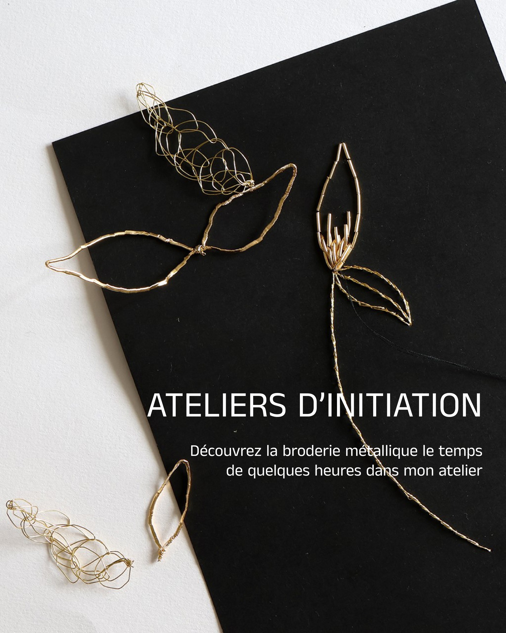 ATELIERS D'INITIATION
Découvrez la broderie métallique le temps de quelques heures !  Au sein de mon atelier, je vous propose deux formats de stage pour vous initier aux techniques de broderie d'or et de création au fil métallique.  ✨ ATELIER 1 . (4h)
Brodez un tableau floral au fil d’or sur papier  📅 Prochaines dates : 
- samedi 20 septembre (14h-18h)
- samedi 4 octobre (14h-18h)  ✨ ATELIER 2 . (2h)
Réalisez vos bijoux en fil métallique doré ou argenté  📅 Prochaines dates :
- samedi 20 septembre (10h30-12h30)
- mardi 23 septembre (18h-20h)  🧵 Matériel prêté et fournitures fournies. 
📍28 Rue Faidherbe, 75011 Paris  Les places sont limitées à quatre participants par session et les premières dates sont déjà ouvertes à la réservation !  👉Lien de réservation en story à la une "Ateliers" et sur mon site internet.  #mariearchambaud #stage #atelier #initiation #broderiemétallique #metallicembroidery #wecandoo